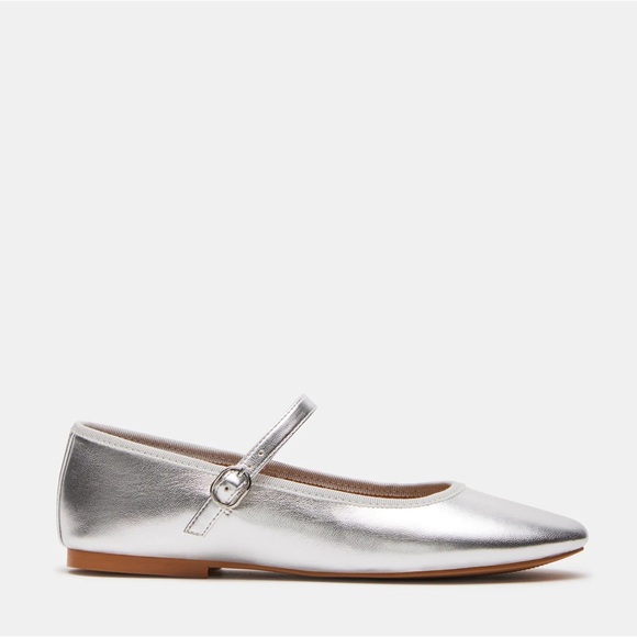 Metallic Silver Mary Jane Flats - Picture 1 of 7